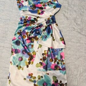 Maggy London One Shoulder Dress - Blue and Pink Floral